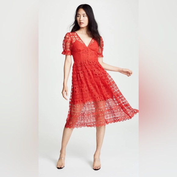 NWT Self-Portrait Red Lace Dress Size 4 US - Picture 2 of 14